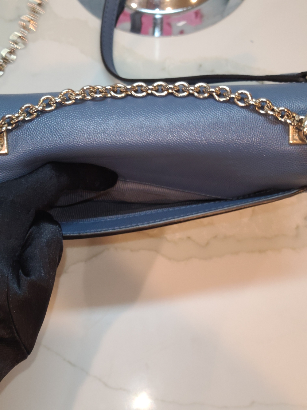 Furla Blue Leather Chain Crossbody Bag with Gold Hardware and COA - Picture 7 of 16